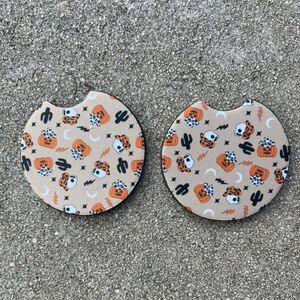 Boho Western Halloween Car Coaster Set | Halloween Car Accessories
